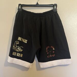 Vintage Men’s Gold’s Gym Shorts Black  White No Pain No Gain Elastic Waist Large